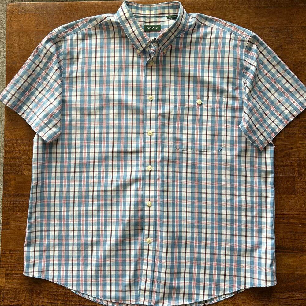 Orvis Men’s button down short sleeve, wrinkle free, casual dress shirt size XXL‌